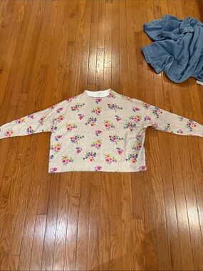 NATURAL LIFE Cream Floral Crewneck Sweater with Multicolor Blooms